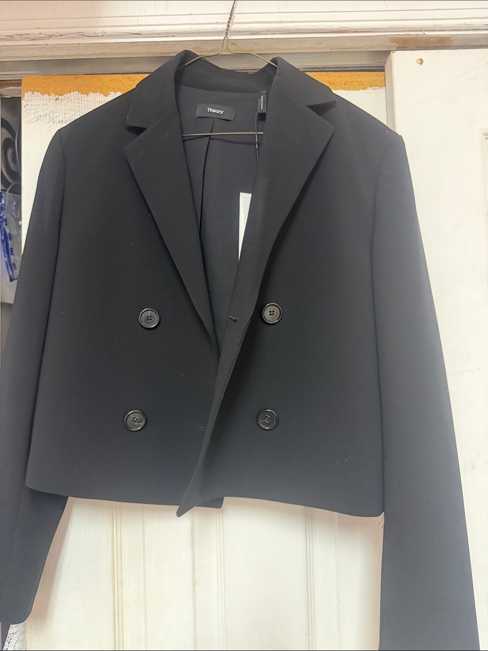 Theory Black Cropped Double-Breasted Blazer